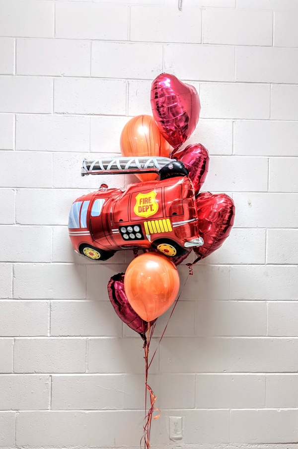 Burning Love Hearts Fire Truck Balloon Bouquet