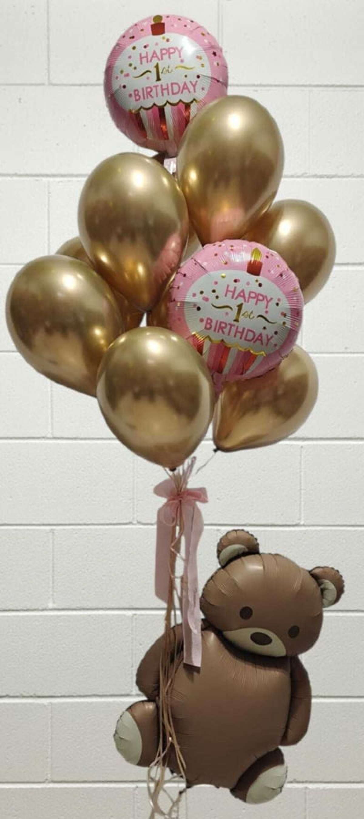 Can Bearly Wait To See You 1st Birthday Girl Balloon Bouquet 