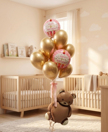 Can Bearly Wait To See You 1st Birthday Girl Balloon Bouquet 