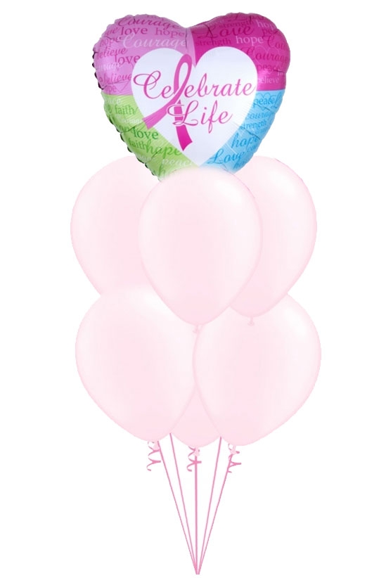 Celebrating Life Pink Ribbon Balloon Bouquet of 7