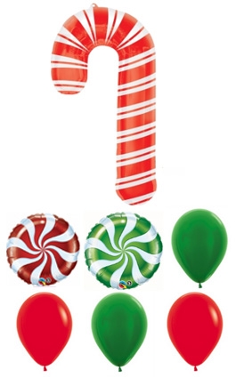 Candy Cane Balloon Bouquet with metallic balloons