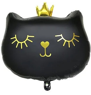 18" Gold Crown Cat Black Mylar Balloon Air-Fill