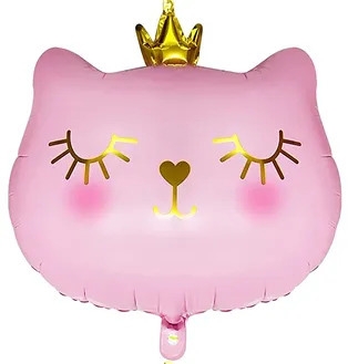18" Gold Crown Cat Pink Mylar Balloon Air-Fill