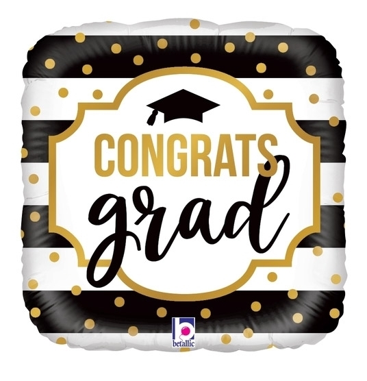 18inch White and Black Stripe Congrats Grad Balloon 