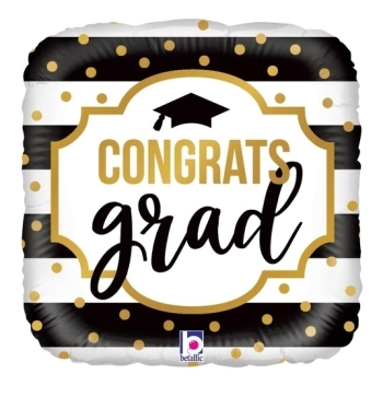 18inch White and Black Stripe Congrats Grad Balloon 