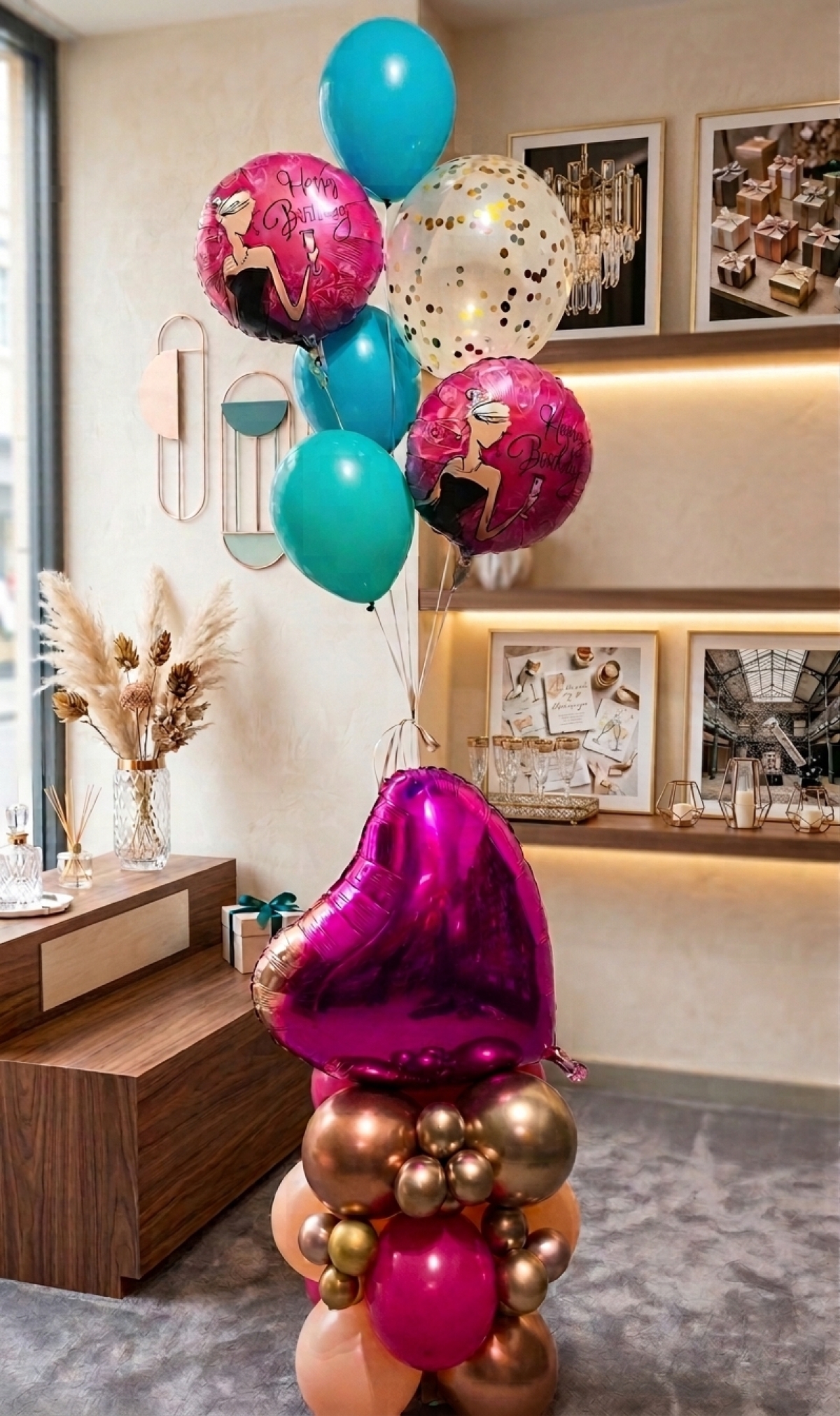 Cheers To Birthday Years Heart Standup Bouquet Hybrid Set