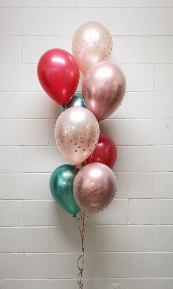 Christmas Red Green And Rose Gold Chrome Confetti Balloon Bouquet