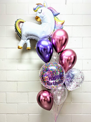 Chrome and Confetti Magical Unicorn Balloon Bouquet