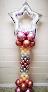 7FT Chrome Rose Gold & Holographic Star Column INDOOR