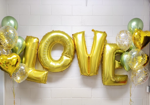 Chrome Sage and Confetti Love Letters Backdrop Balloons