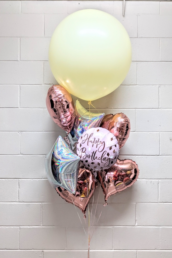Citrine Yellow & Rose Gold Birthday Balloon Bouquet