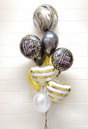Classic Black White and Gold Heart Birthday Balloon Bouquet 