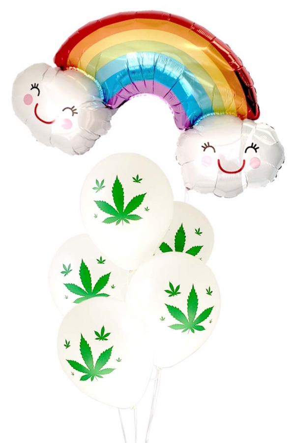 Clouds and Rainbow with Marijuana Balloons Bouquet