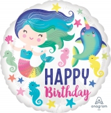 18" Foil - Colorful Ocean Fun HBD Mermaid Seahorse  balloon
