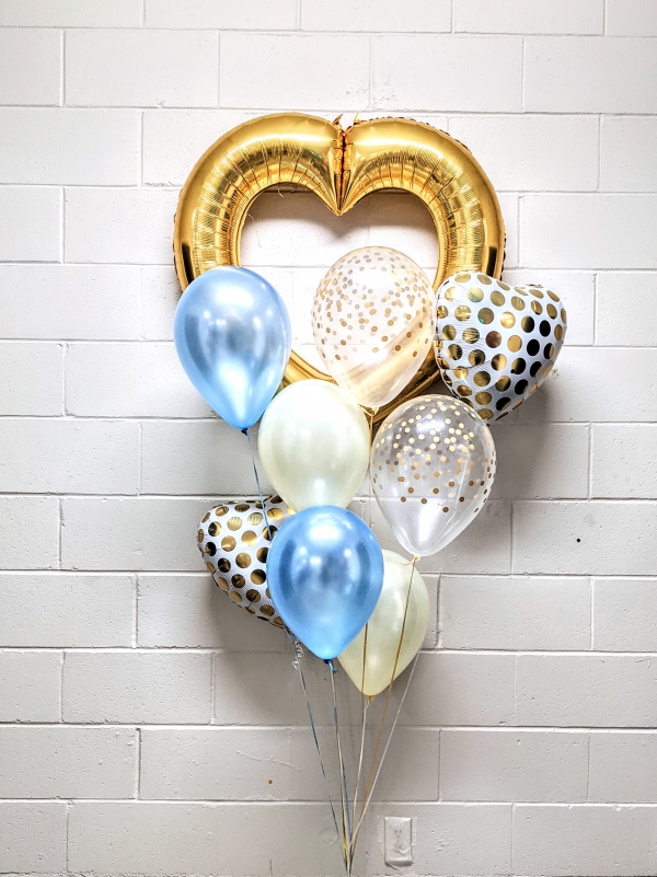 Confetti Polka Dot Heart Love Balloon Bouquet In Blue