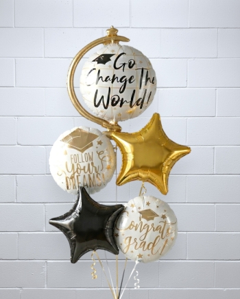 Congrats Grad, Follow Your Dreams and Go Change the World Balloon Bouquet (Latex Free)