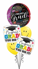 Congrats grad smile emoji balloon bouquet with orbz