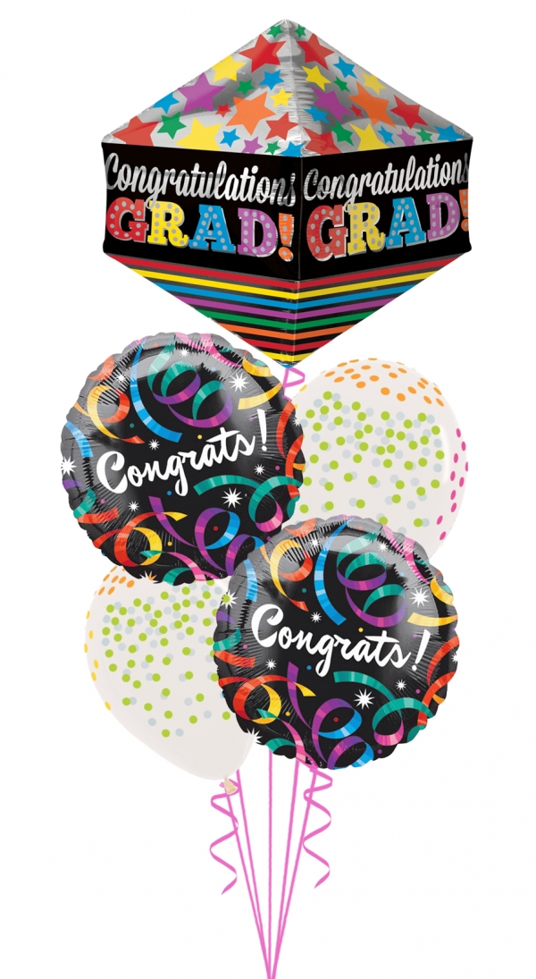 Congrats swirls and confetti graduation balloon bouquet