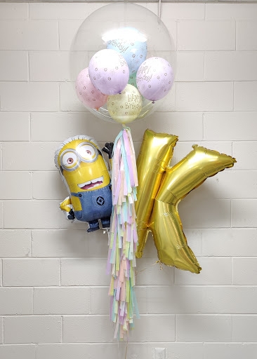 Crystal Bubble Birthday Minion Custom Letter Balloon Bouquet with Tassel