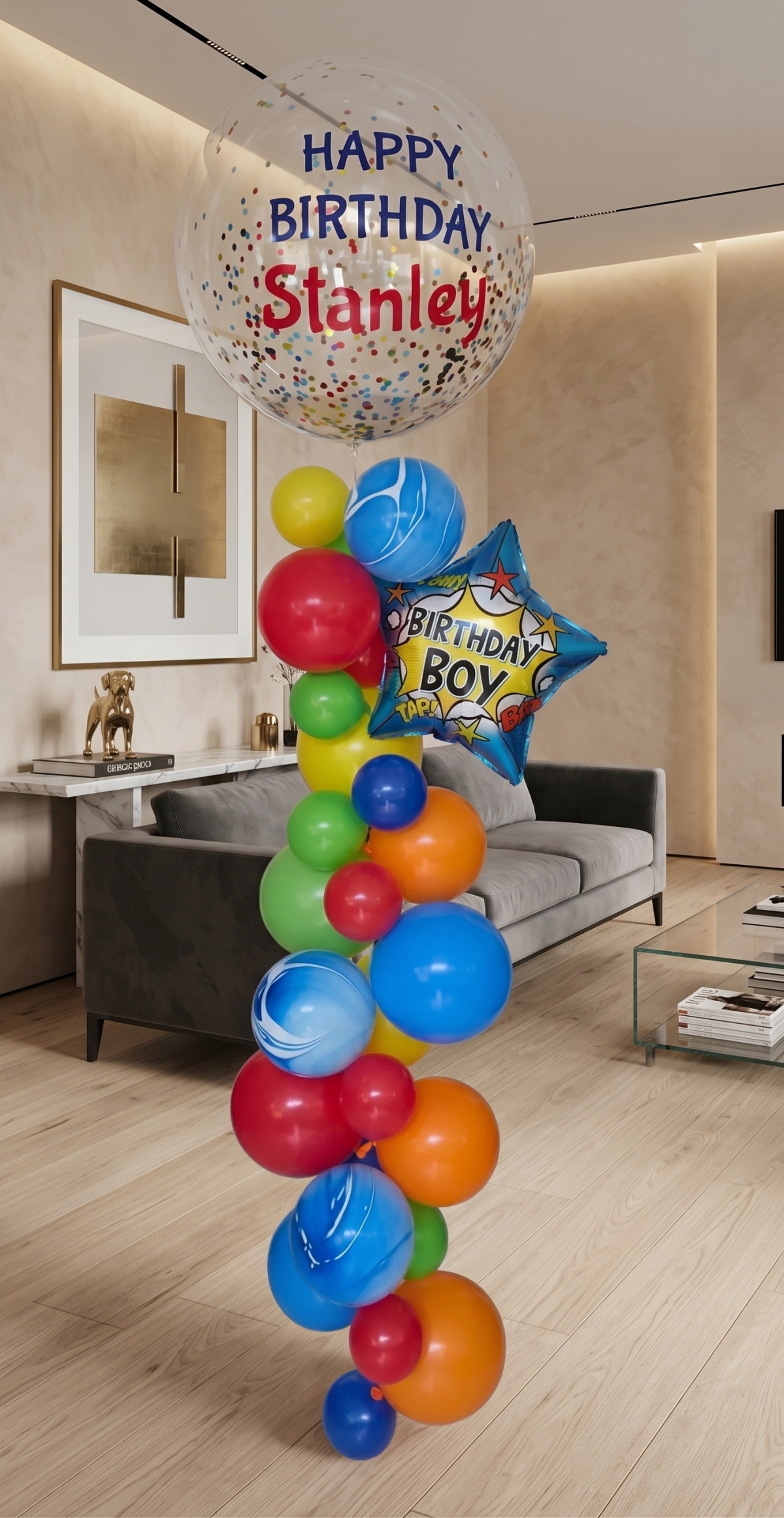 Custom Message Birthday Boy Confetti Bubble Strand Balloon Set