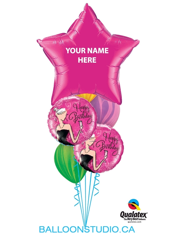 Black Dress Birthday Custom Name Balloon Bouquet