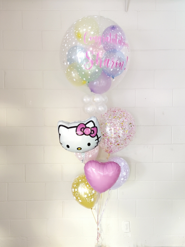 Custom Print Bubble With Stars And Hello Kitty Balloon Bouquet