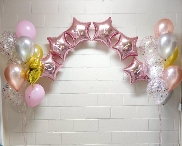 Custom Print Confetti and Rose Gold Birthday Arch Backdrop  