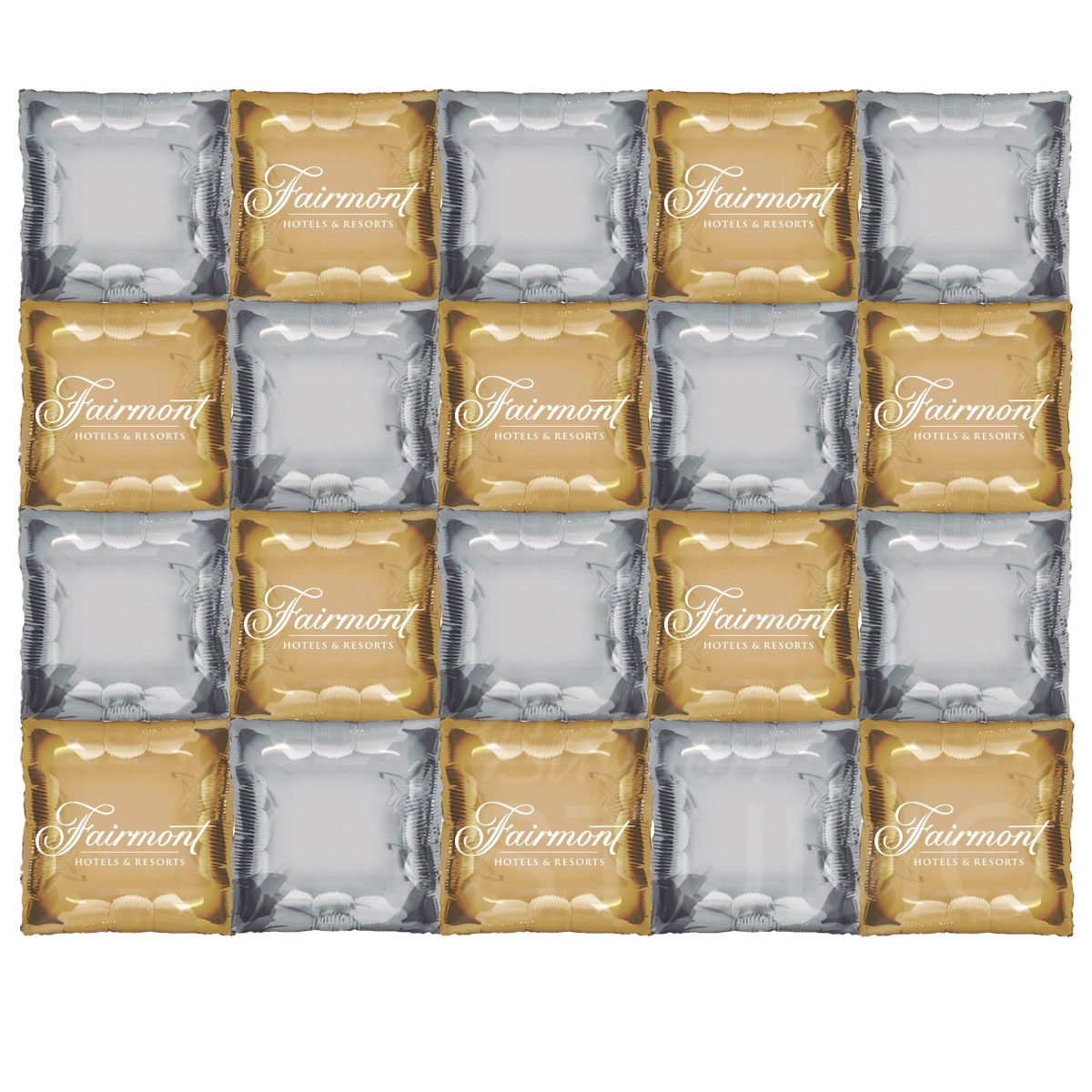 Custom Printed Helium Balloon Wall in Gold and Silver Backdrop