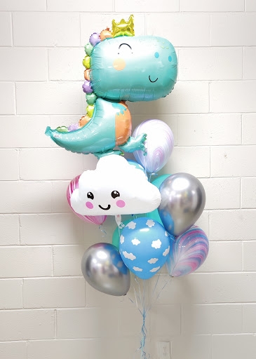 Cute King Dinosaur with Clouds Balloon Bouquet