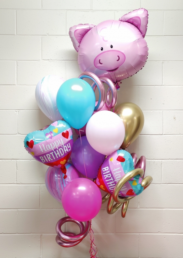 Cute Piggies Have Curly Tails Birthday Balloon Bouquet
