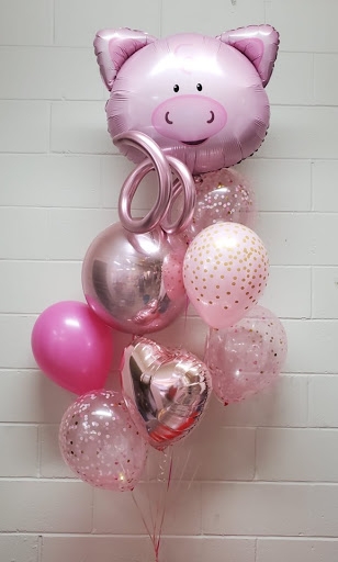 Cute Piggies Have Curly Tails Rose Gold and Pink Balloon Bouquet