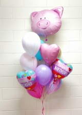 Cute Piggy and Hearts Birthday Balloon Bouquet