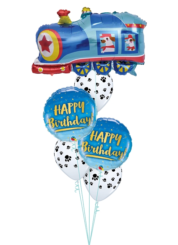 Doggie Train with Paws Birthday Balloon Bouquet