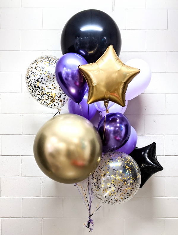 Double Nova Bouquet in Purple, Black & Chrome Gold