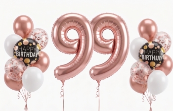 Dual Bouquet Confetti Birthday Backdrop Pick An Age Balloon Set in Rose Gold