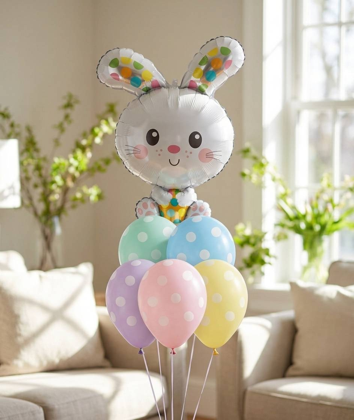 Easter Bunny Polka Dot Balloon Bouquet