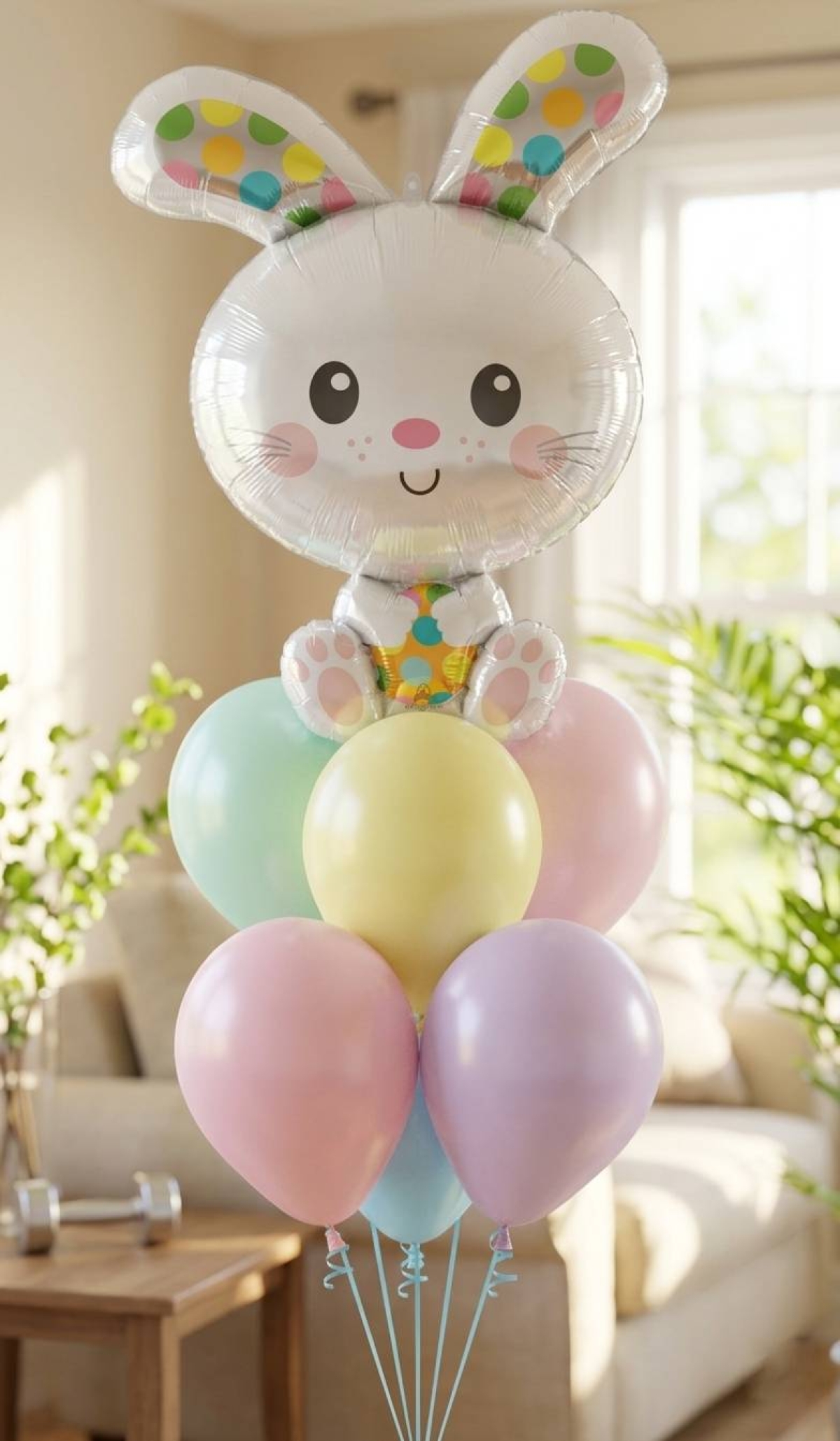 Easter Bunny with 6 pastel matte balloons