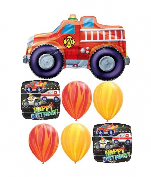 Fire Rescue Truck Birthday Balloon Bouquet 