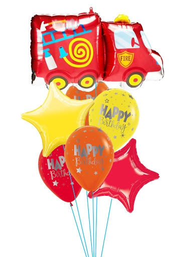 Fire Truck with Starts Birthday Balloon Bouquet