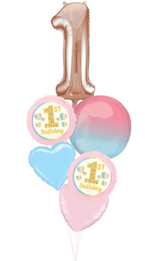First Birthday Rose Gold Ombre Foil Balloon Bouquet