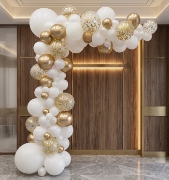 [8x6FT] Slim Organic Confetti Gold Glam Garland Half Arch