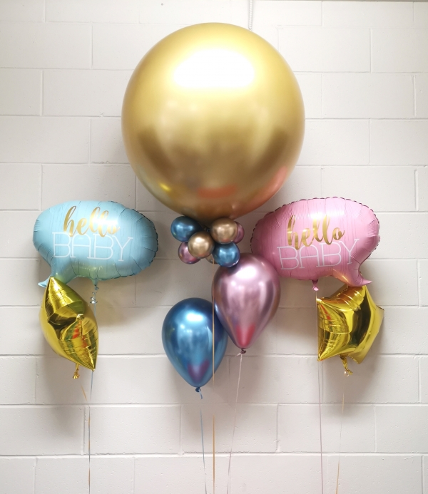 Gold Gender Reveal Chrome Balloon Bouquet Set