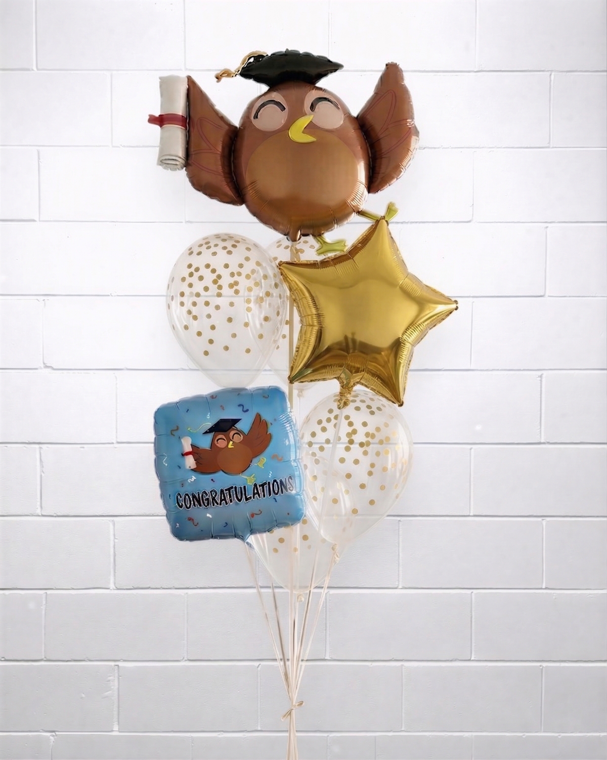 Gold Graduation Owl Congratulations Balloon Bouquet