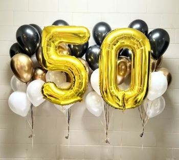 Gold White & Black Number & Bouquet Set