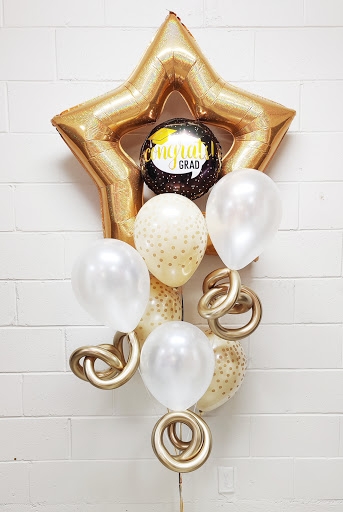 Gold Star Congrats Grad Twirls and Confetti Balloon Bouquet