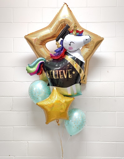Gold Star Unicorn Believe Grad Balloon Bouquet