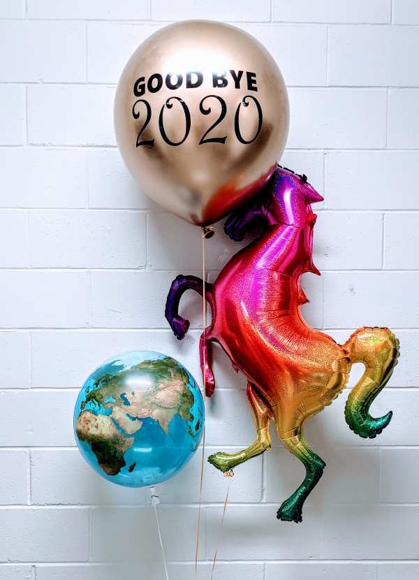 Goodbye 2020 Earth Unicorn Custom Print Balloon Bouquet