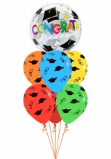 Graduation bubble with 6 latex printed caps balloons