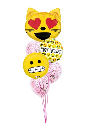 Grimace at the Cat Love Emoji Birthday Confetti Balloon Bouquet