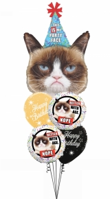 Grumpy Cat Happy Birthday w Sparkling Balloons